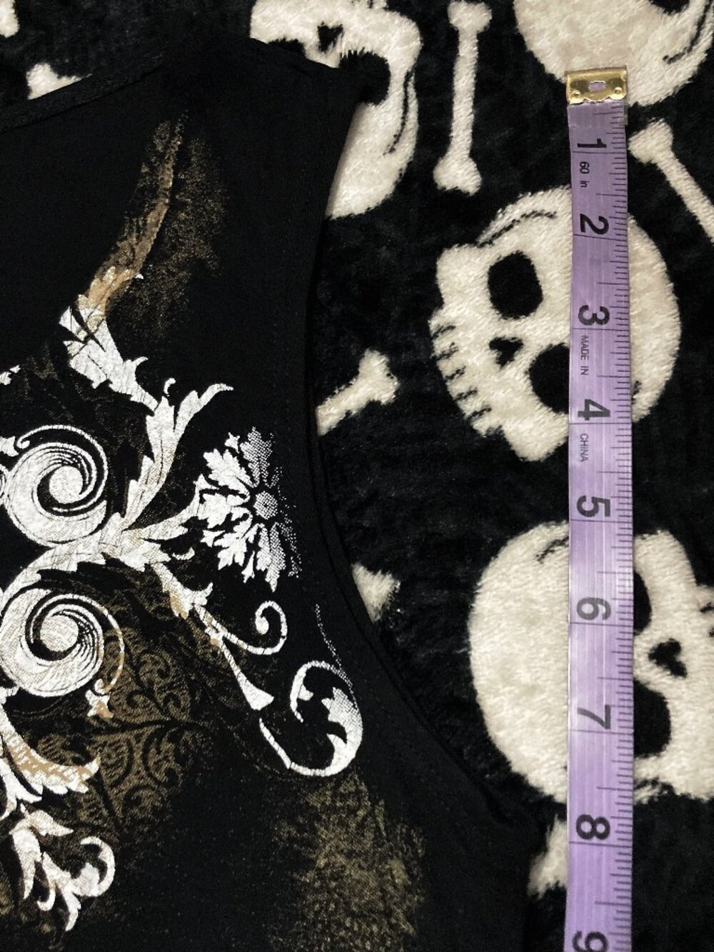 INITIATIVES Long black gold brown handkerchief hem ornate floral tank top MEDIUM - Picture 8 of 15